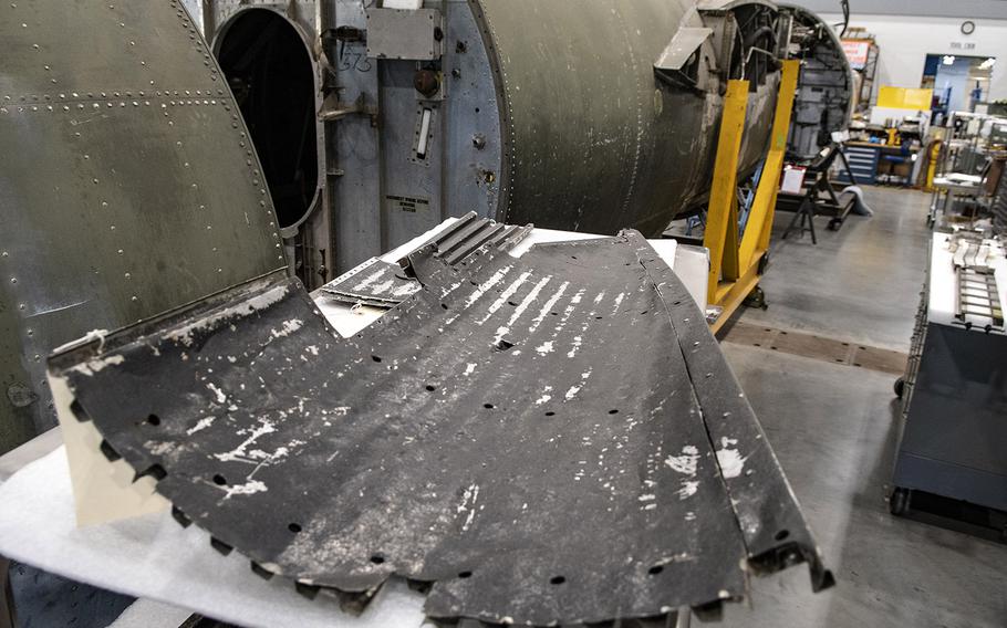 A section of the Martin B-26B-25-MA Marauder "Flak-Bait," during restoration work at the Smithsonian's Udvar-Hazy Center in January, 2020.