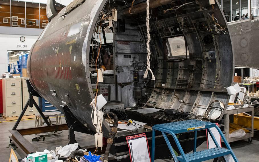 The front section of the Martin B-26B-25-MA Marauder "Flak-Bait," being restored at the Smithsonian's Udvar-Hazy Center in January, 2020.