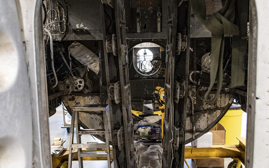 Inside the Martin B-26B-25-MA Marauder "Flak-Bait," being restored at the Smithsonian's Udvar-Hazy Center in January, 2020.