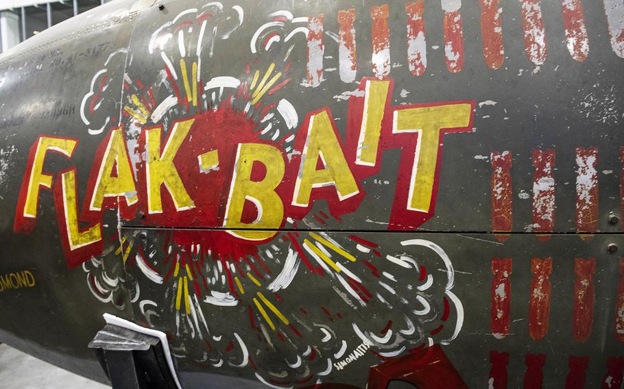 Nose art on the Martin B-26B-25-MA Marauder "Flak-Bait," being restored at the Smithsonian's Udvar-Hazy Center in January, 2020.