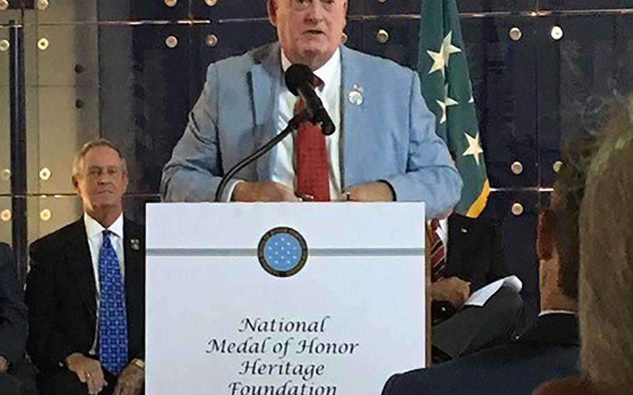 Joseph Daniels, president of the National Medal of Honor Museum Foundation, speaks at the October announcement of the foundation's intentions to build a museum in Arlington, Texas. Originally slated to build in Mount Pleasant, S.C., the foundation chose to move to a city with more annual visitors. 