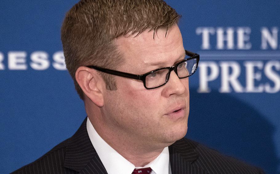 Secretary of the Army Ryan McCarthy speaks at the National Press Club in Washington, D.C., Feb. 14, 2020.