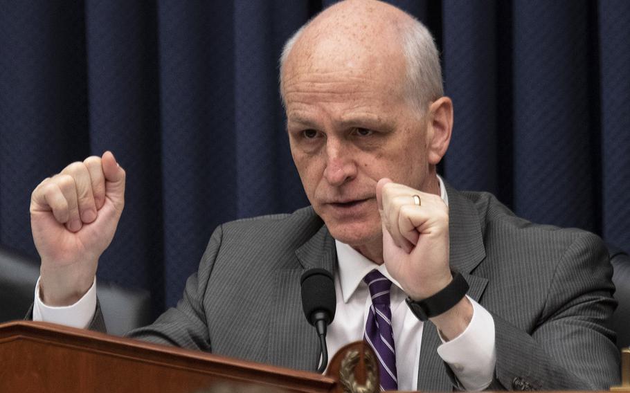 House Armed Services Committee Chairman Rep. Adam Smith, D-Wash., makes a point during a Navy budget hearing on Capitol Hill, Feb. 27, 2020.