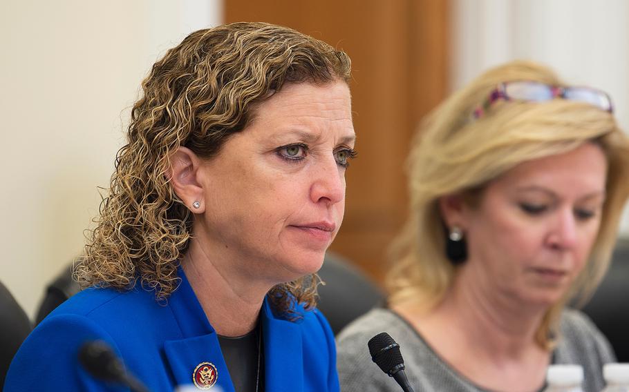 Rep. Debbie Wasserman Schultz, D-Fla., Chairwoman of the House Appropriations Subcommittee on Military Construction listens to testimony during a hearing on Capitol Hill in Washington on Tuesday, March 3, 2020. 