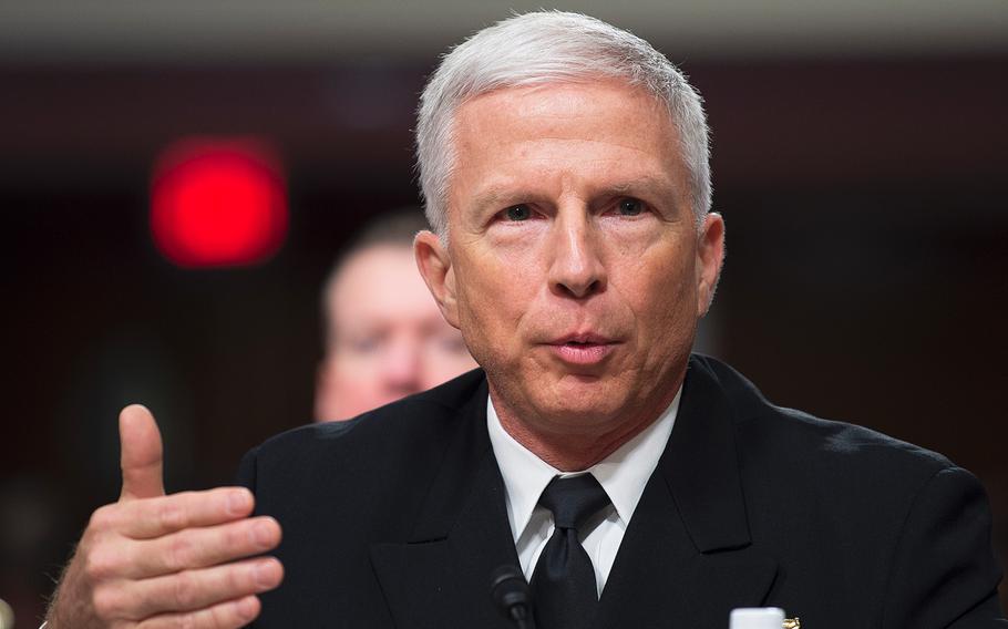 Commander of the U.S. Southern Command Adm. Craig Faller, testifies at a Senate Armed Services Committee hearing on Jan. 30, 2020, on Capitol Hill in Washington. Faller has potentially been exposed to coronavirus after he met the Brazilian president in Miami on March 8.