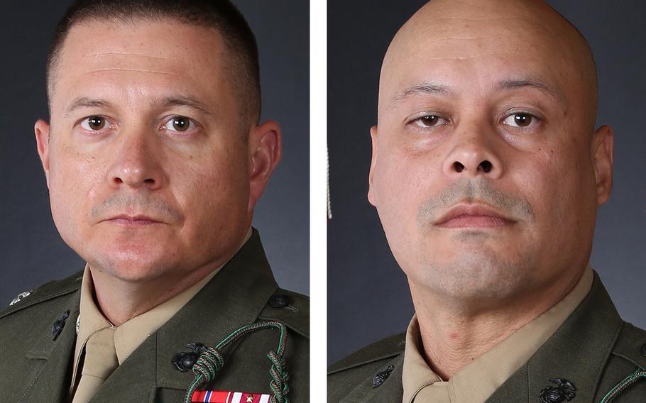 Lt. Col. Clinton Kappel, left, and Sgt. Maj. Elson Aviles of the 3rd Battalion, 6th Marine Regiment.