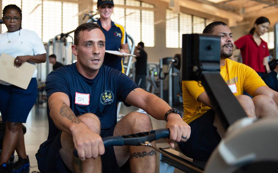 In an October, 2019 photo, sailors at Pearl Harbor participate in new physical readiness test events as part of Navy Physical Readiness Test Evaluation Phase II.