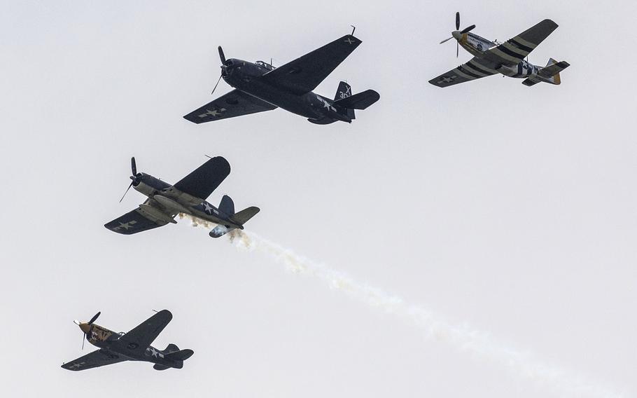 The Arsenal of Democracy flyover and related Washington, D.C. events marking the 75th anniversary of the end of World War II have been postponed from May to September. Seen here is part of a similar flyover in 2015.