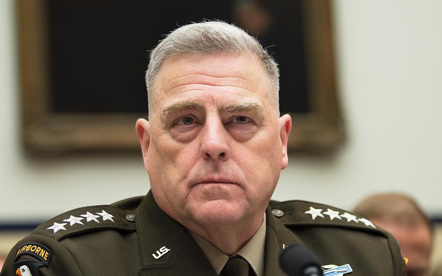 Chairman of the Joint Chiefs of Staff Gen. Mark Milley testifies during a House Armed Services Committee hearing on Capitol Hill in Washington on Feb. 26, 2020. At the Pentagon on Tuesday, March 24, Milley said the coronavirus crisis "could lead to political chaos in certain countries.”