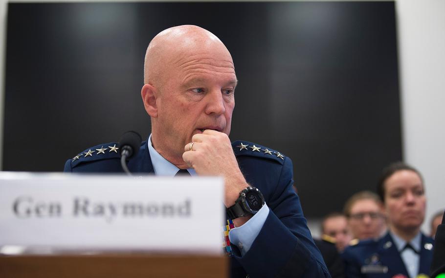 U.S. Space Force Commander Gen. John Raymond attends a House Armed Services Subcommittee on Strategic Forces hearing on Capitol Hill in Washington on Feb. 27, 2020.