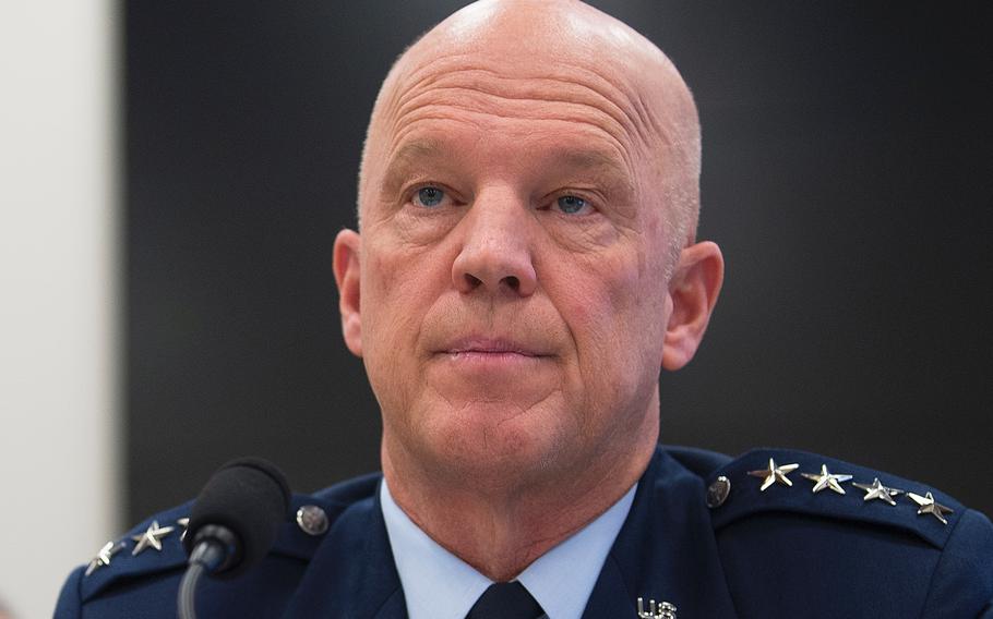 U.S. Space Force Commander Gen. John Raymond attends a House hearing on Capitol Hill in Washington on Feb. 27, 2020. On Friday, March 27, Raymond said that three airmen assigned to Space Force have tested positive for the coronavirus.