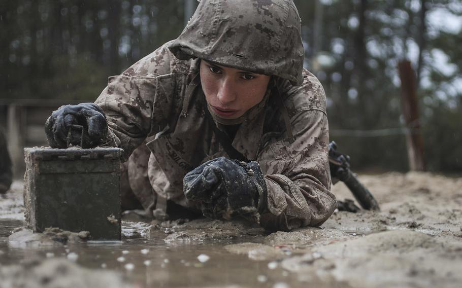 A recruits with Bravo Company, 1st Recruit Training Battalion, completes the Crucible aboard Marine Corps Recruit Depot Parris Island, Feb. 20, 2020. The Crucible is a 54-hour culminating event that ends with recruits earning their Eagle, Globe and Anchor and the title U.S. Marine. 



(U. S. Marine Corps photo by Sgt. Dana Beesley)