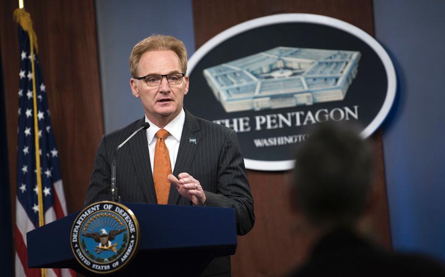 Acting Secretary of the Navy Thomas Modly speaks during a press briefing at the Pentagon, April 2, 2020.
