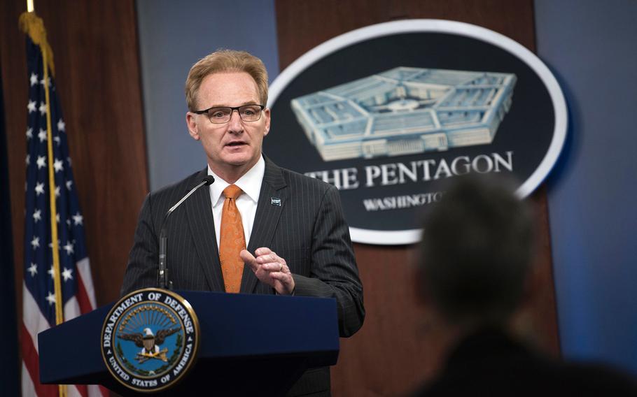 Acting Secretary of the Navy Thomas Modly speaks during a press briefing at the Pentagon, April 2, 2020.
