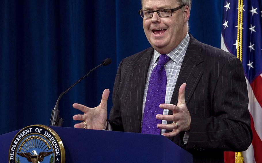 Thomas McCaffery, Assistant Secretary of Defense for Health Affairs, speaks with reporters at the Pentagon, April 10, 2020.