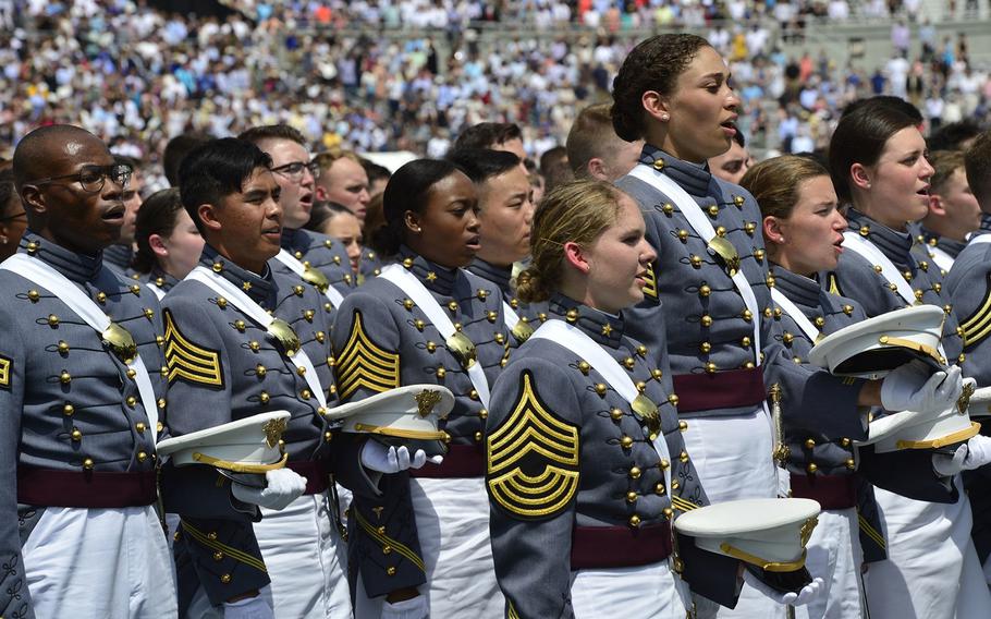 In a May 26, 2018 photo, the U.S. Military Academy at West Point holds its graduation and commissioning ceremony for the Class of 2018 at Michie Stadium in West Point, N.Y..