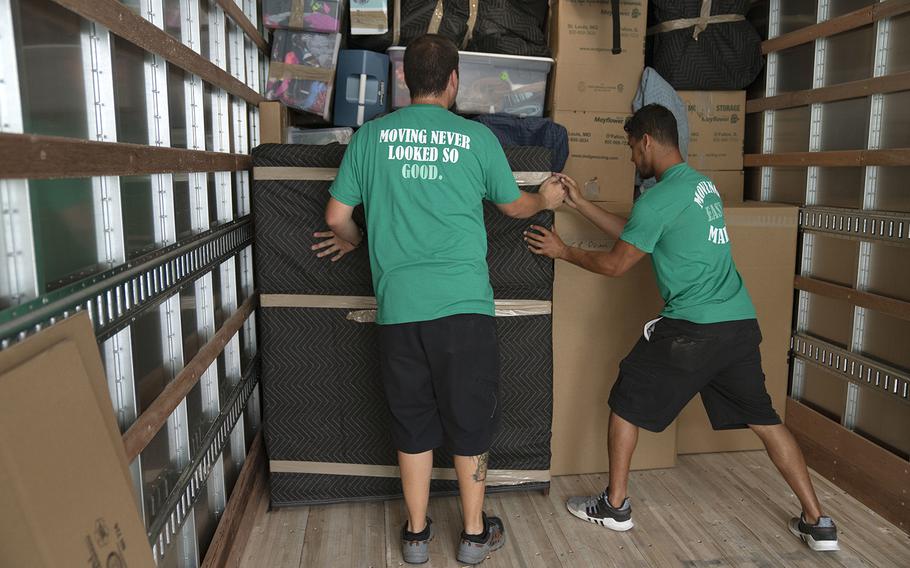 Contracted personnel perform an accountability assessment and pack items belonging to a U.S. soldier before a move to a different state June 12, 2019. 