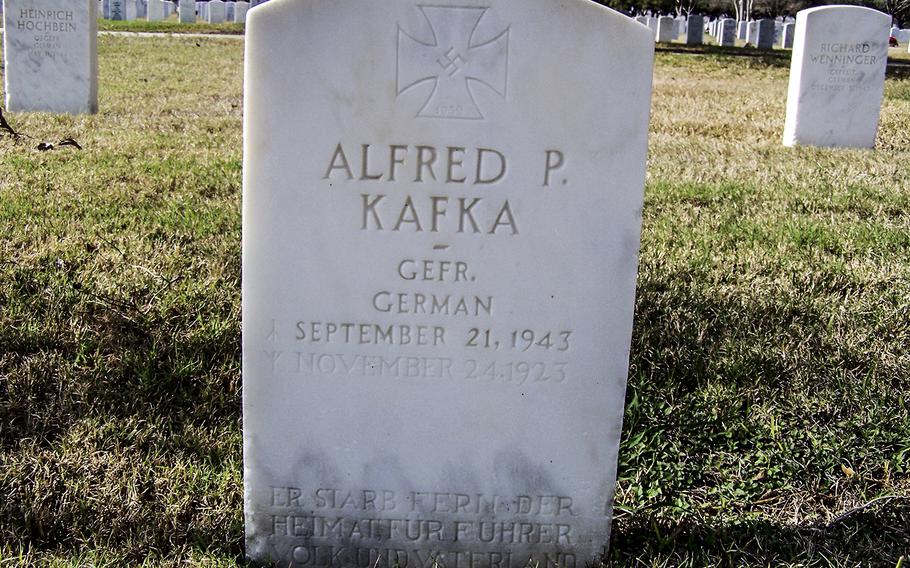 The headstone on the grave of a German WWII prisoner of war.