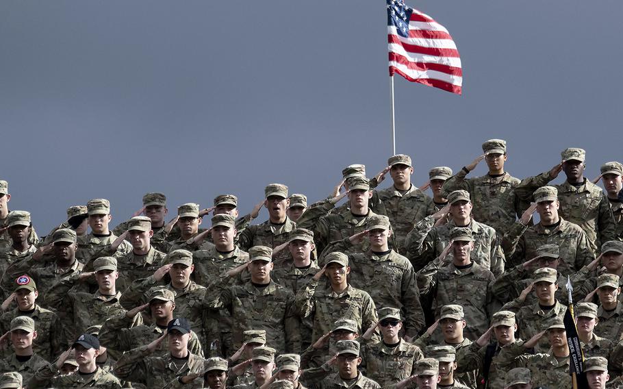 West Point cadets at a football game in 2018.