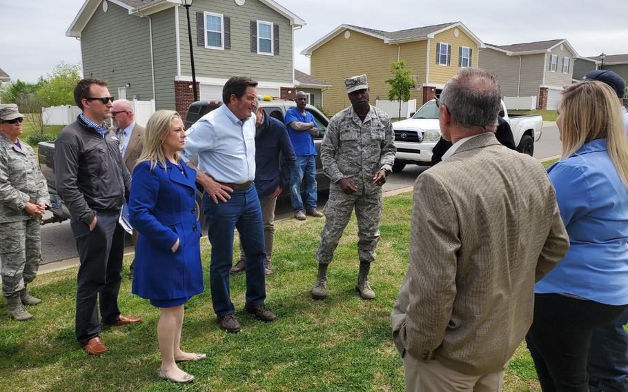 Rep. Kendra Horn, D-Okla., tours family housing at Tinker Air Force Base, Okla., with Rep. John Garamendi, D-Calif., in an undated photo.