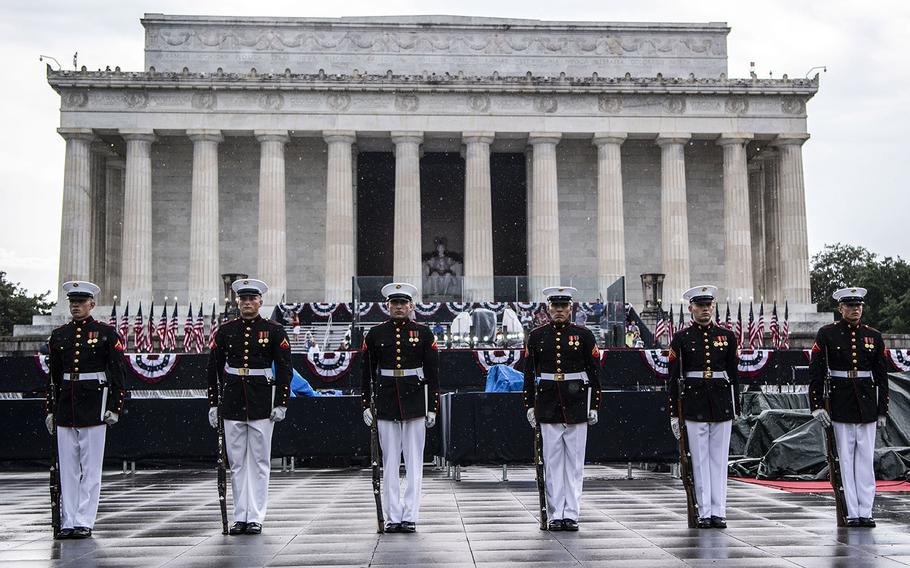 The U.S. Marine Corps Silent Drill Platoon performs at the Salute to America Independence Day celebration in Washington, D.C., July 4, 2019.