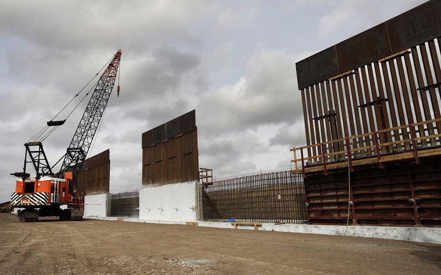 Construction crews work to erect levee wall system in a remote area south of Weslaco, Texas, in the U.S. Border Patrol’s Rio Grande Valley Sector. Jan. 13, 2020.