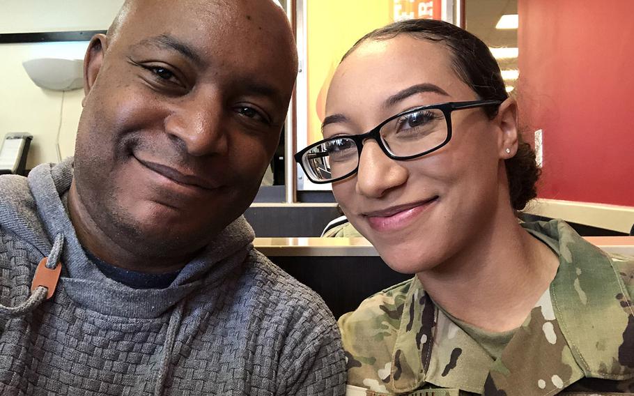 Airman 1st Class Natasha Aposhian and her father, Brian Murray. Aposhian was shot and killed by another airman at Grand Forks Air Force Base, N.D., on June 1 and her parents continue to seek answers about the circumstances of her death.