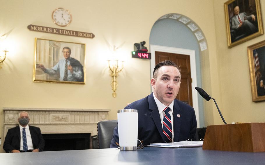 National Guard Maj. Adam DeMarco testifies during a House Natural Resources Committee hearing on actions taken on June 1, 2020 at Lafayette Square, on Tuesday, July 28, 2020. on Capitol Hill in Washington. 