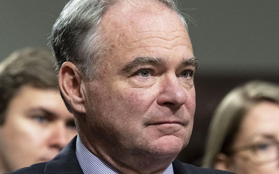“We should not be playing ‘Mother May I’ with the president,” said Sen. Tim, Kaine, D-Va., seen here at a hearing in 2019.