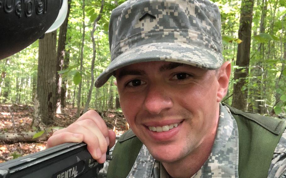 Nicolas Talbott is pictured during ROTC training while he participated in the Army's officer-training program at Kent State University in Ohio in this undated photograph. Talbott, a transgender man, has sued President Donald Trump over the Pentagon's 2019 policy barring most transgender Americans from the military.