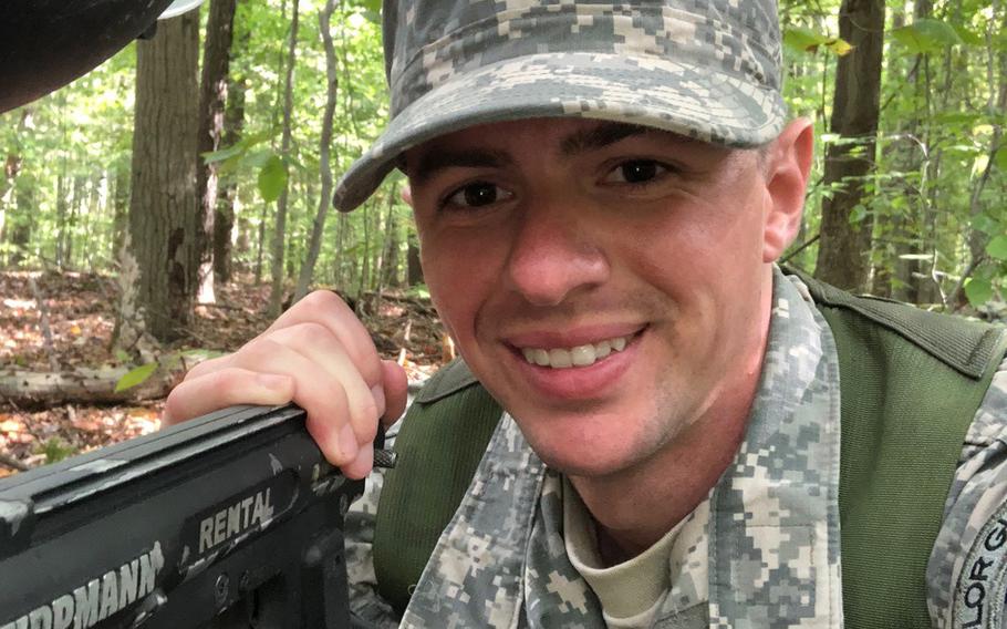 Nicolas Talbott is pictured during ROTC training while he participated in the Army's officer-training program at Kent State University in Ohio in this undated photograph. Talbott, a transgender man, has sued President Donald Trump over the Pentagon's 2019 policy barring most transgender Americans from the military.