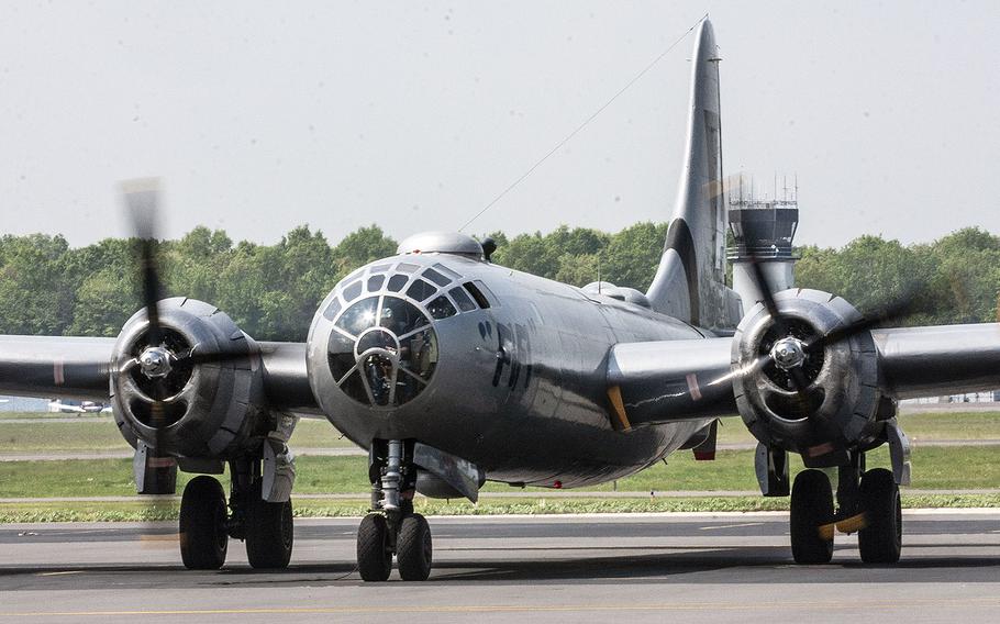 The B-29 bomber "Fifi," seen here at Manassas, Va., during a 2014 flyover event, is among the dozens of planes that were scheduled to take part in the Arsenal of Democracy Flyover when it was originally scheduled for May.