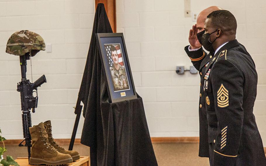 Leaders, the Rosecrans family, friends and fellow soldiers gathered for the 3rd Armored Brigade Combat Team, 1st Cavalry Division's unit memorial ceremony in honor of Pfc. Brandon Rosecrans at the Operation Iraqi Freedom Chapel on Fort Hood, Texas, Aug. 6, 2020.