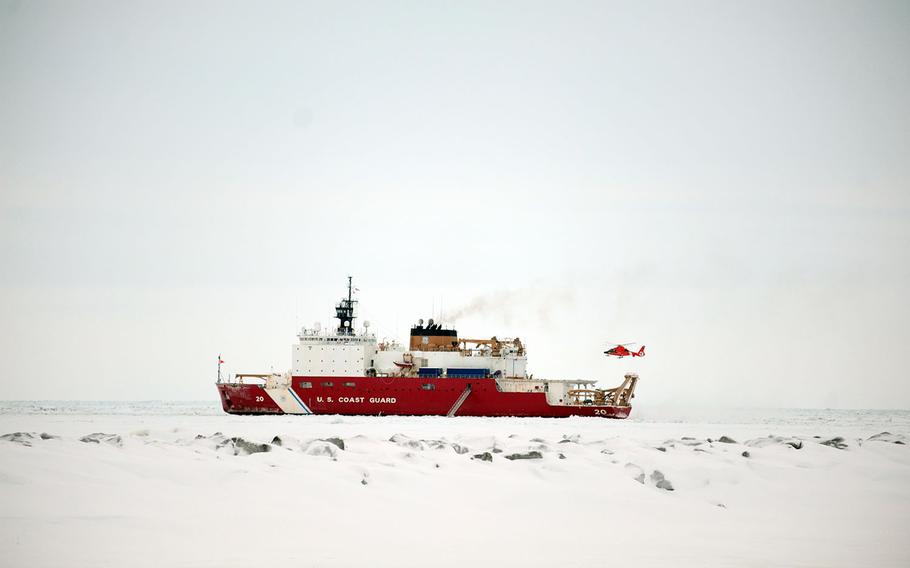 The Coast Guard cutter Healy, an icebreaker, operates off the coast of Nome, Alaska, Jan. 15, 2012. 