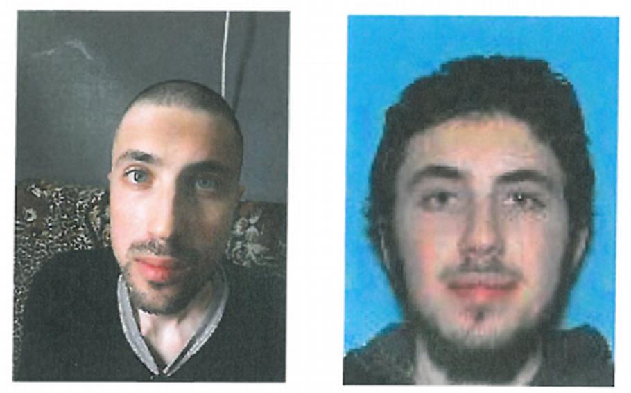 Photos in a criminal complaint filed in federal court in Dallas show Omer Kuzu pictured here before an FBI interview in April 2019, left, and in a driver's license photo from before he left to join the Islamic State group with his brother in October 2014, right.