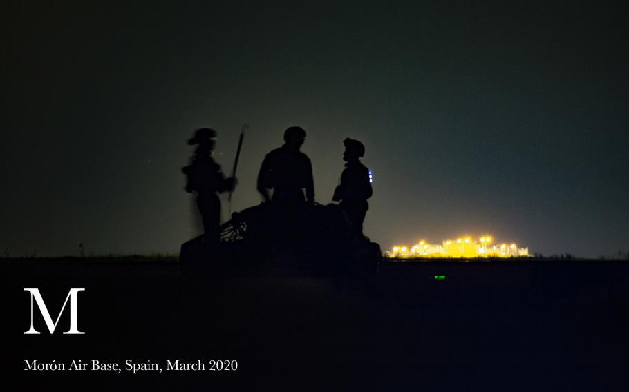 U.S. Marines with Special Purpose Marine Air-Ground Task Force-Crisis Response-Africa 20.1, Marine Forces Europe and Africa, prepare a cargo bundle during external lift training at Morón Air Base, Spain, March 25, 2020. Marines conducted the training to increase helicopter support team proficiency by expeditiously moving cargo and equipment. SPMAGTF-CR-AF is deployed to conduct crisis-response and theater-security operations in Africa and promote regional stability by conducting military-to-military training exercises throughout Europe and Africa. 