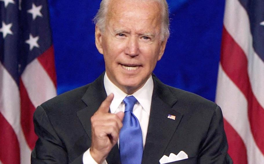 Former Vice President Joe Biden, then the 2020 Democratic Party nominee for president, delivers his acceptance speech on Aug. 20.
