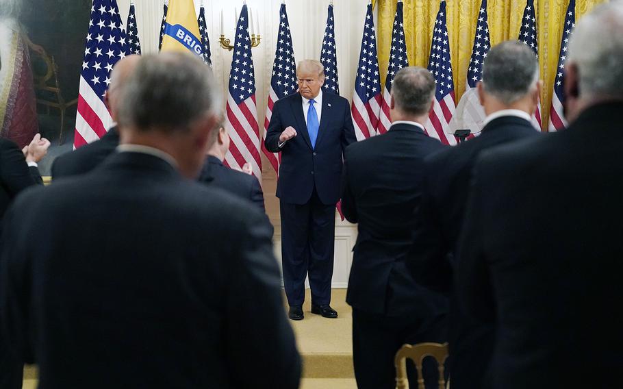 President Donald Trump speaks during an event to honor Bay of Pigs veterans, in the East Room of the White House, Wednesday, Sept. 23, 2020, in Washington. (AP Photo/Evan Vucci)