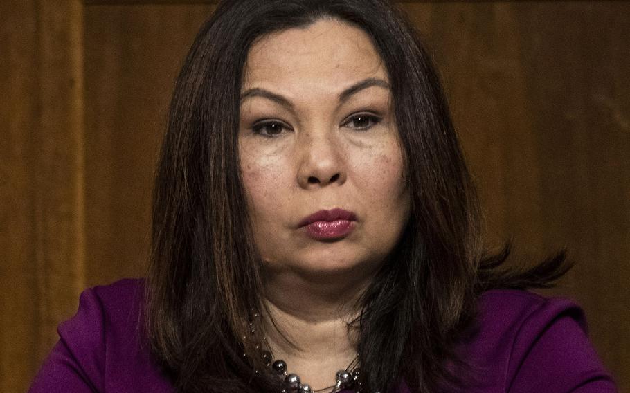 Sen. Tammy Duckworth, D-Ill., at a hearing in 2019, introduced a bill Wednesday, Sept. 23, 2020, that would ban the use of camouflage uniforms by federal law enforcement.