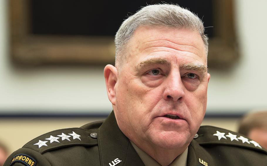 Chairman of the Joint Chiefs of Staff Gen. Mark Milley attends a House Armed Services Committee hearing on Capitol Hill in Washington on Feb. 26, 2020. 