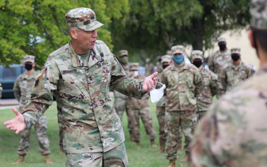 Maj. Gen. Jeffery Broadwater shares his intent and expectations for Operation Pegasus Strength with troopers assigned to 1st Battalion, 5th Cavalry Regiment. Operation Pegasus Strength is an initiative aimed at addressing suicide, sexual assault, sexual harassment and extremism in the Army while also building cohesive teams.