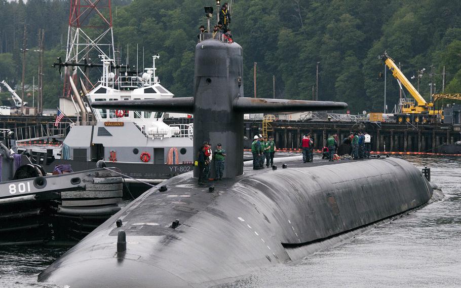 The Ohio-class ballistic-missile submarine USS Alabama returns to Naval Base Kitsap-Bangor following a routine strategic deterrent patrol in 2016.