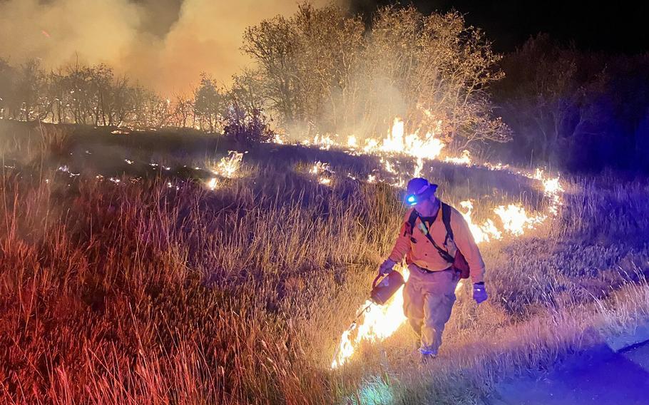 The Wild Horse Fire began Sunday, on Oct. 11, 2020, in the training area of Fort Carson, Colo. As of Tuesday morning, the fire had spread to about 670 acres. 