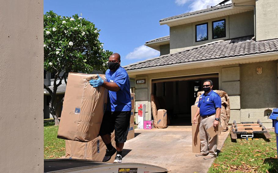 Household Goods Inspector, Faata Leafa, performing an inspection of a household goods packout in Honolulu, Hawaii performed by Aloha International on May 5, 2020.