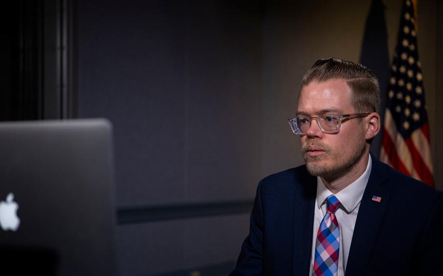 Justin T. Johnson, acting deputy assistant secretary of defense for space policy,  discusses the "New Race for Space: Successes and Challenges in the Final Frontier" at a virtual Heritage Foundation event, Oct. 7, 2020.