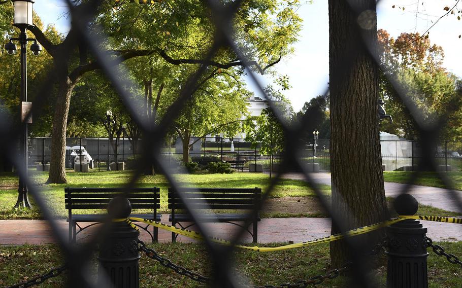 Lafayette Park, in front of the White House, is fenced off on Nov. 3, 2020.
