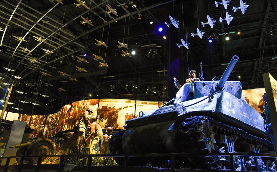 An M4 Sherman "Cobra King" tank is one of several large World War II artifacts inside the National Museum of the United States Army's Global War Gallery. 
