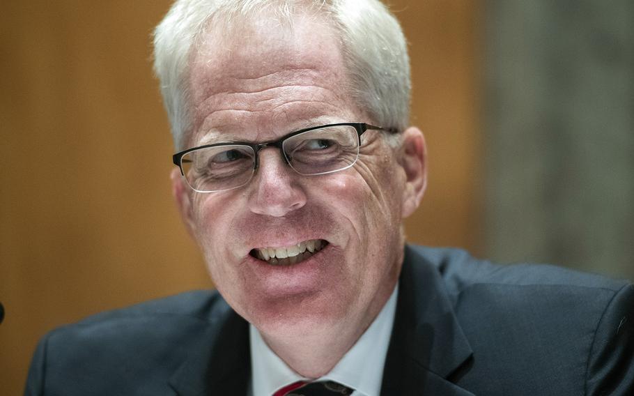 In a Sept. 24, 2020 photo, National Counterterrorism Center Director Christopher Miller testifies during a Senate Homeland Security and Governmental Affairs Committee hearing on Capitol Hill. President Donald Trump says he has fired Defense Secretary Mark Esper and has replaced him with Miller.