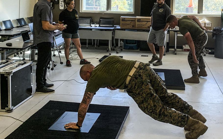 Marines at the School of Infantry at Camp Pendleton, Calif., use Sparta Science’s force plate system in this undated photo.