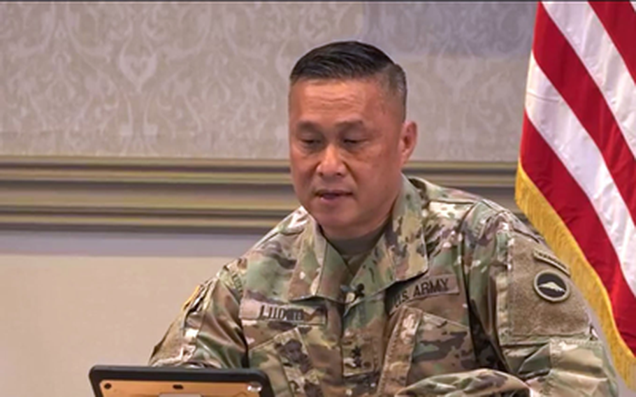 The commander of U.S. Army Japan, Major Gen. Viet X. Luong, hosts a virtual town hall meeting via Facebook, Aug. 3, 2020.
